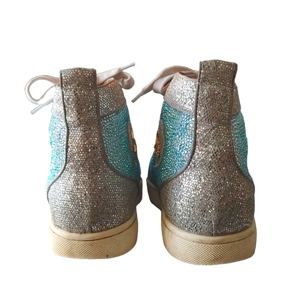 Christian Louboutin Blue & Silver Crystal Strass Louis Junior AB High Sn… - Picture 8 of 16